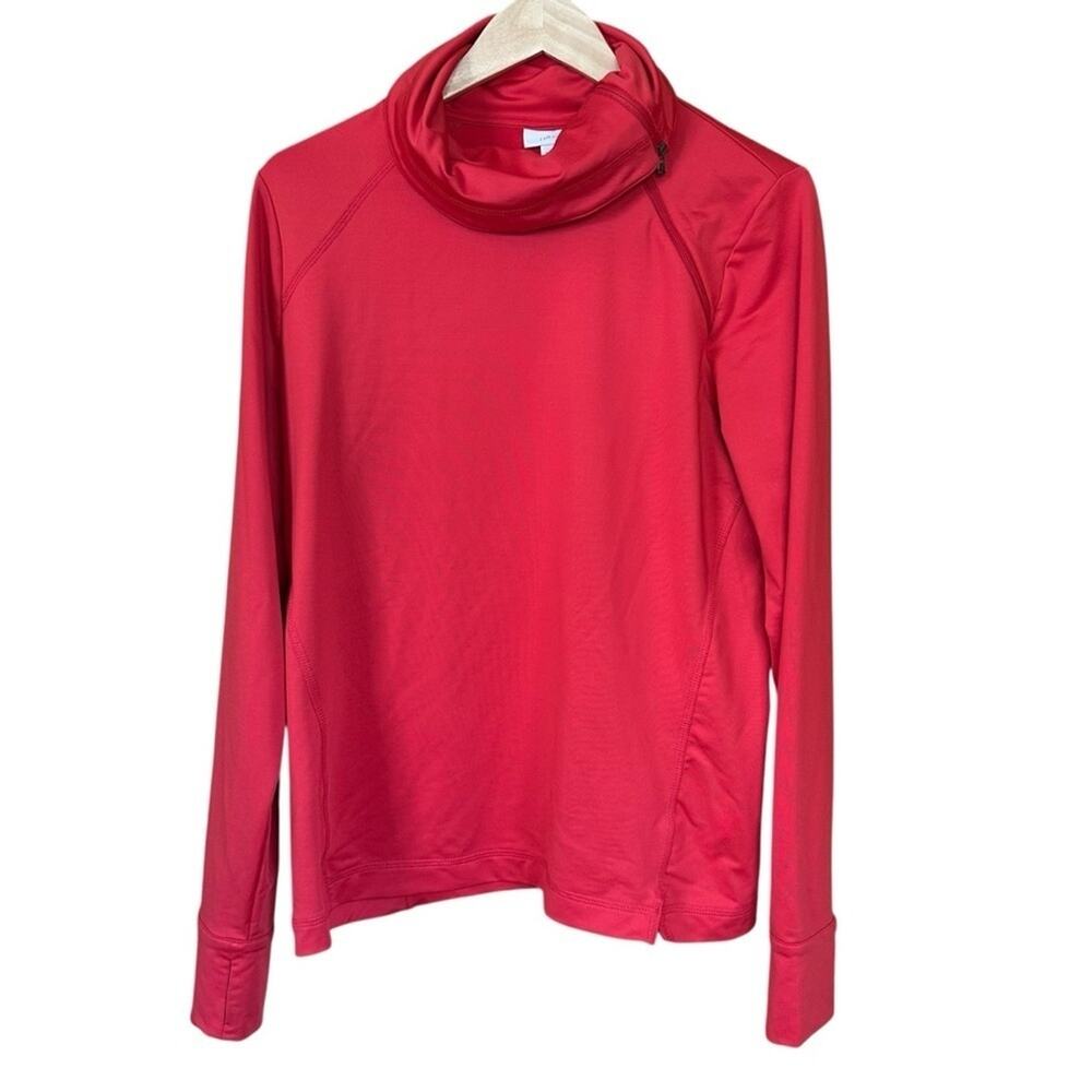 J Jill Fit Cowl Neck Zipper Neck Pullover Long Sleeve Shirt Red M